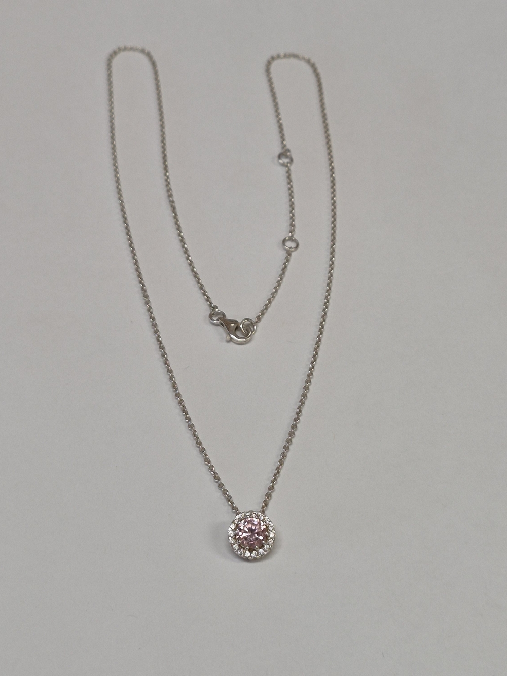 925 Silver 20" Delicate Pink Halo Pendant Necklace - Women Jewelry
